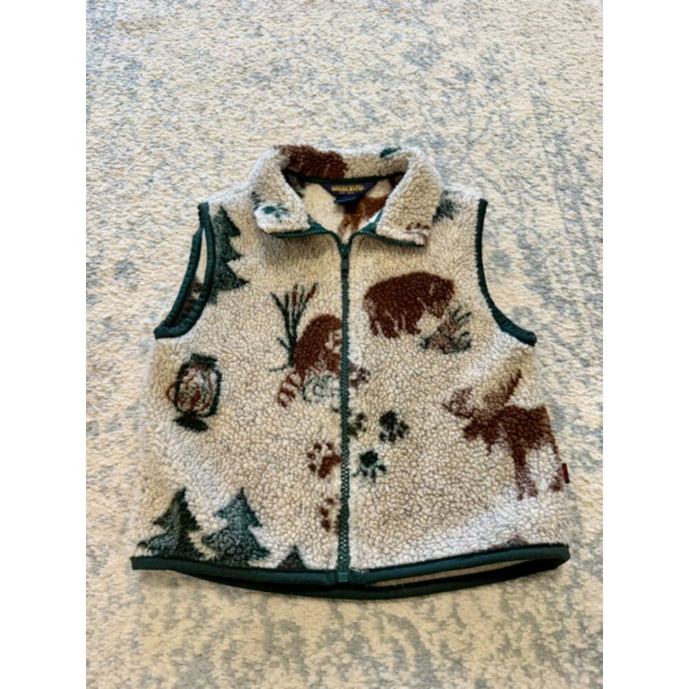 Vintage Woolrich 4T rustic wildlife printed sherpa fleece vest